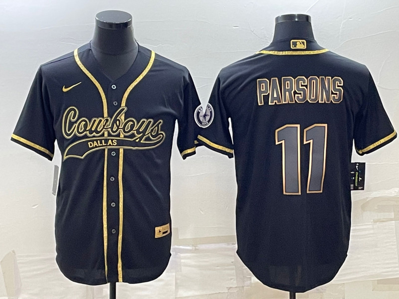 Men's Dallas Cowboys #11 Micah Parsons Black Gold With Patch Cool Base Stitched Baseball Jersey